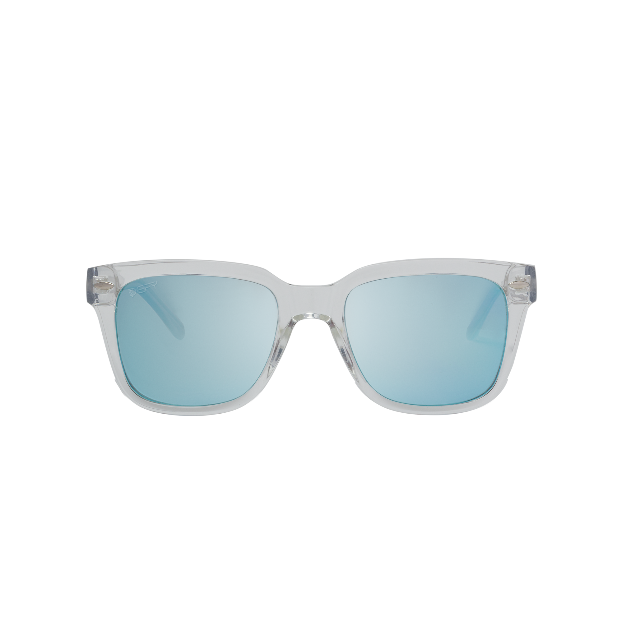 Clear frame sunglasses with blue-tinted lenses#color_oasis