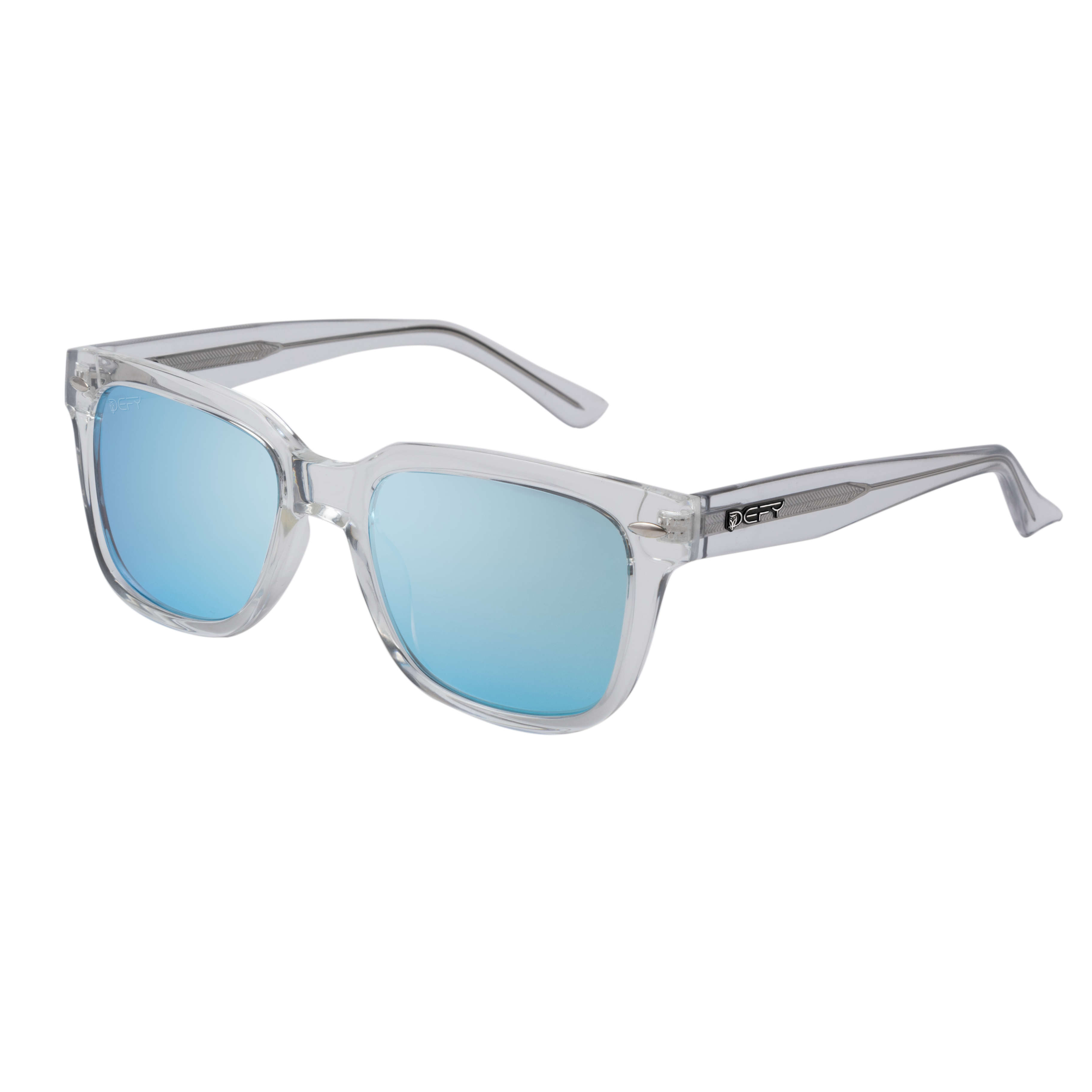 Clear frame sunglasses with blue-tinted lenses#color_oasis
