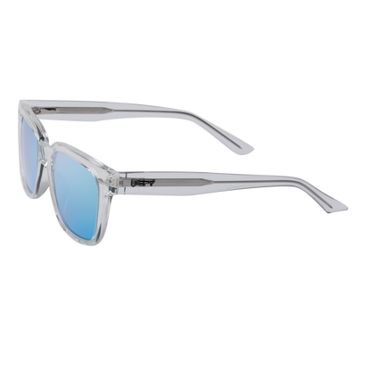 Clear frame sunglasses with blue-tinted lenses#color_oasis